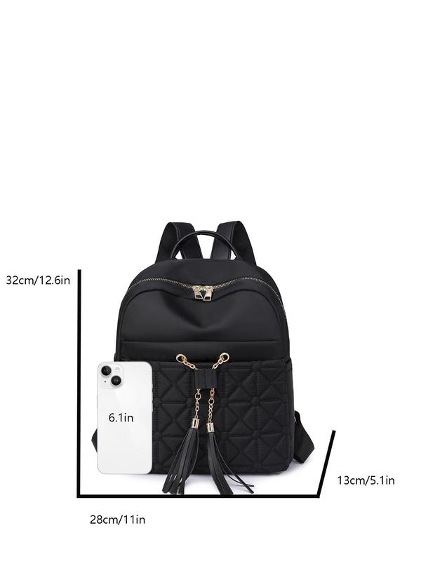 Women's Fashion Tassel Quilted Backpack, Casual Versatile Backpack for Daily Used, Trendy All-match Commuting Bag, Girl Fashionable Backpack