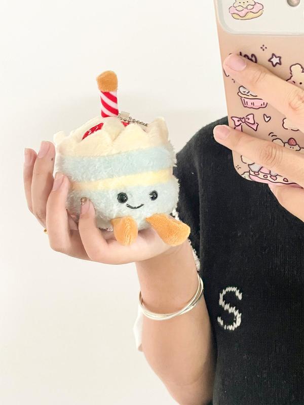 Cute Stuffed Cake with Candle Design Toy, Novelty Fluffy Bag Charm for Bag Decor for Women & Girls, Trendy Bag Accessories As Birthday Gift