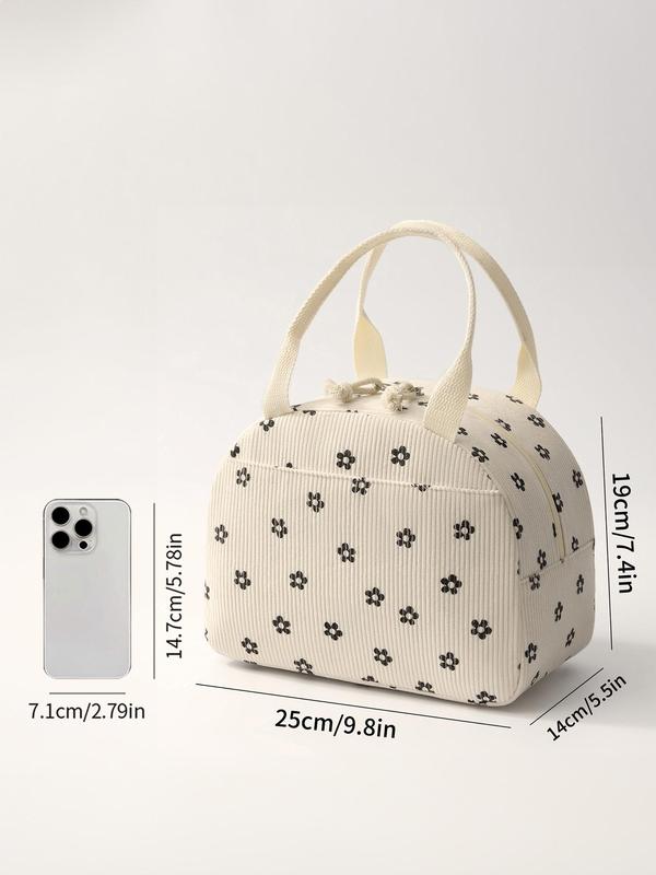 Floral Pattern Lunch Bag, Large Capacity Insulated Lunch Bag, Durable Handbag for Picnic, Insulated Bag for Women & Men