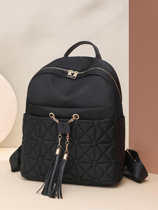 Women's Fashion Tassel Quilted Backpack, Casual Versatile Backpack for Daily Used, Trendy All-match Commuting Bag, Girl Fashionable Backpack