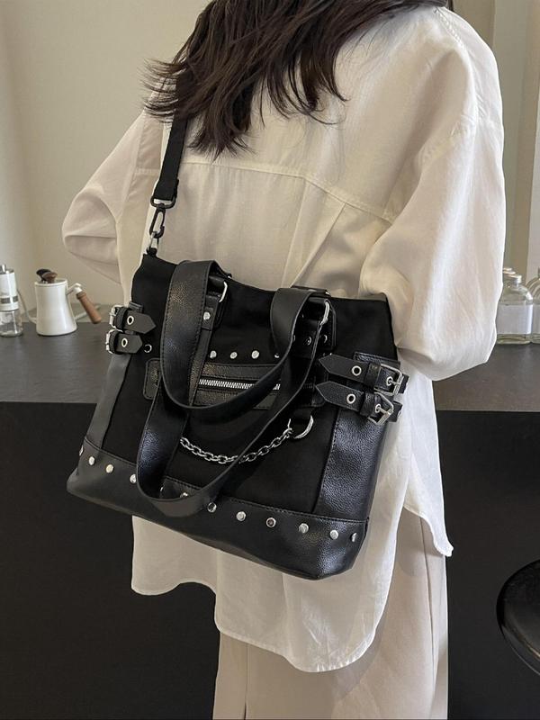 Fashion Studded Decorated Tote Bag, Casual Versatile Chain Decor Shoulder Bag, Trendy All-match Crossbody Tote Bag for Women