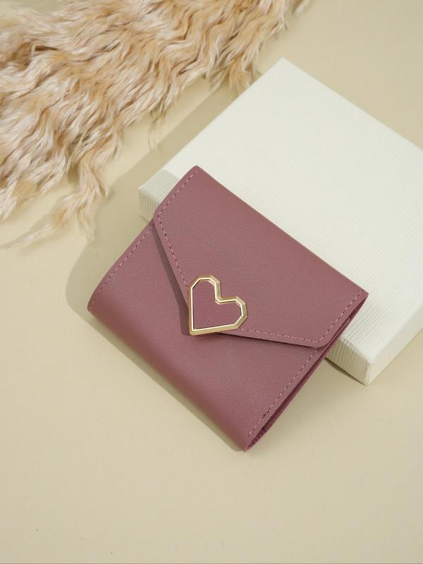 Women's Preppy Style Heart Design Short Wallet, 2024 New Casual Trendy Versatile Fold Wallet for Women & Girls, Fashionable Wallet for Daily Use