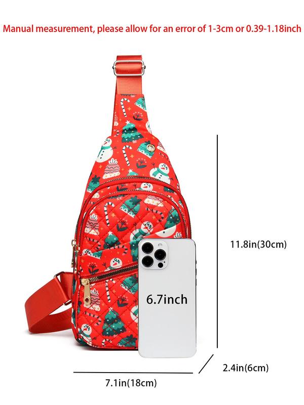 Women's Christmas Themed Quilted Design Fanny Pack, Casual Large Capacity Zipper Belt Bag for Daily Used, Christmas Gift for Girl