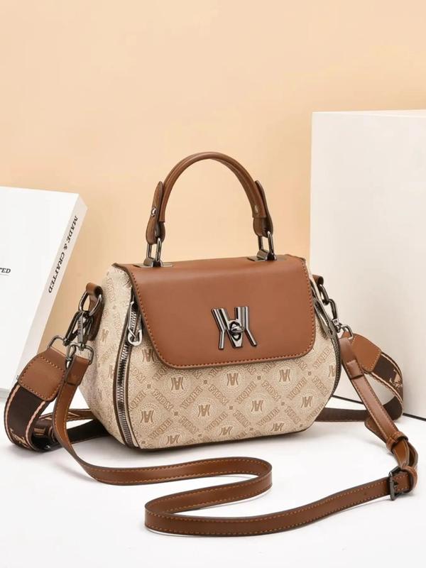 Summer 2024 Trendy Letter Pattern Pu Leather Handbag,  Luxury Designer Handbags 2024, Luxury Designer Handbags, Retro Geometric Label Back To School Crossbody Bags for Women, Everyday Bag, Fall Outfits, Earthtone Fall Freshness Fall