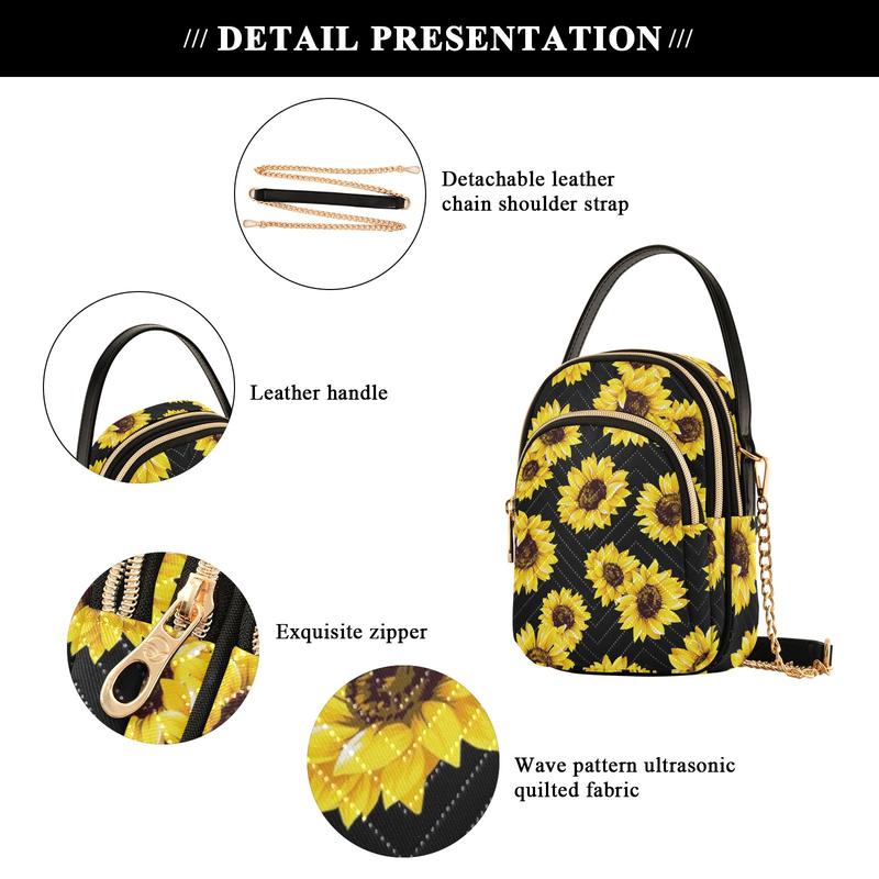 Quilted Crossbody Bag for Women,2024 Sunflower Shoulder Handbag Women's Crossbody Bag Phone Purse Handbag for Women Made by FEIFEIYU