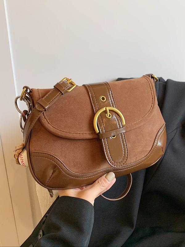 Women's Elegant Solid Color Suede Crossbody Bag, Fashionable PU Leather Shoulder Bag for Daily Used, Casual Trendy Versatile High-quality Daily Commuting Bag