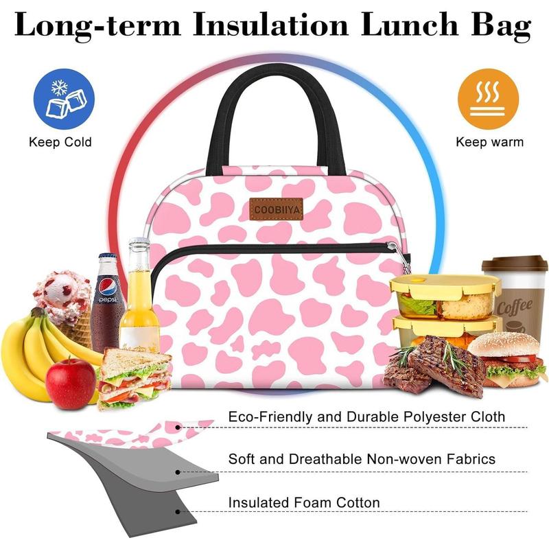 Lunch Bag Women,Pink Cow Lunch Box for Women Adult Men, Insulated Reusable Small Leakproof Cooler Cute LunchBox Tote for Work Office Picnic or Travel (Pink Cow)