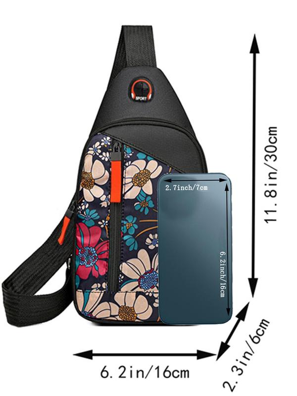 Men's Ethnic & Floral & Butterfly Pattern Crossbody Bag, Casual Sling Bag for Daily Used, Fashionable Chest Bag for Men