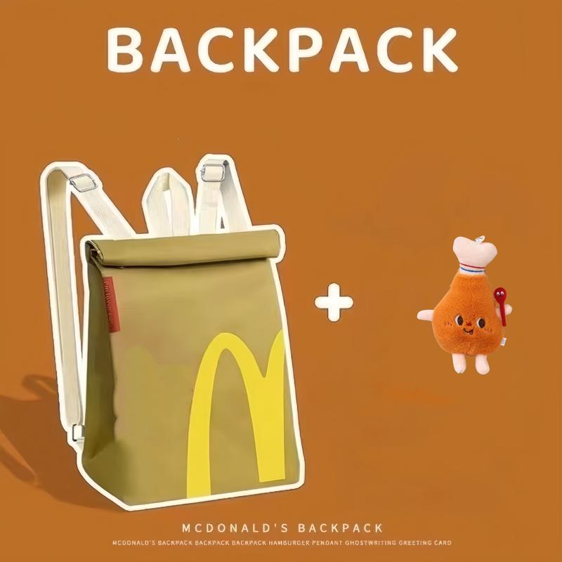 McDonald's bag, large capacity backpack, nylon backpack, women's backpack, cute messenger bag, shopping bag. Cartoon French fries, nylon backpack.，fashionable simple backpack, women's leisure backpack, unique innovative design durable schoolbag，