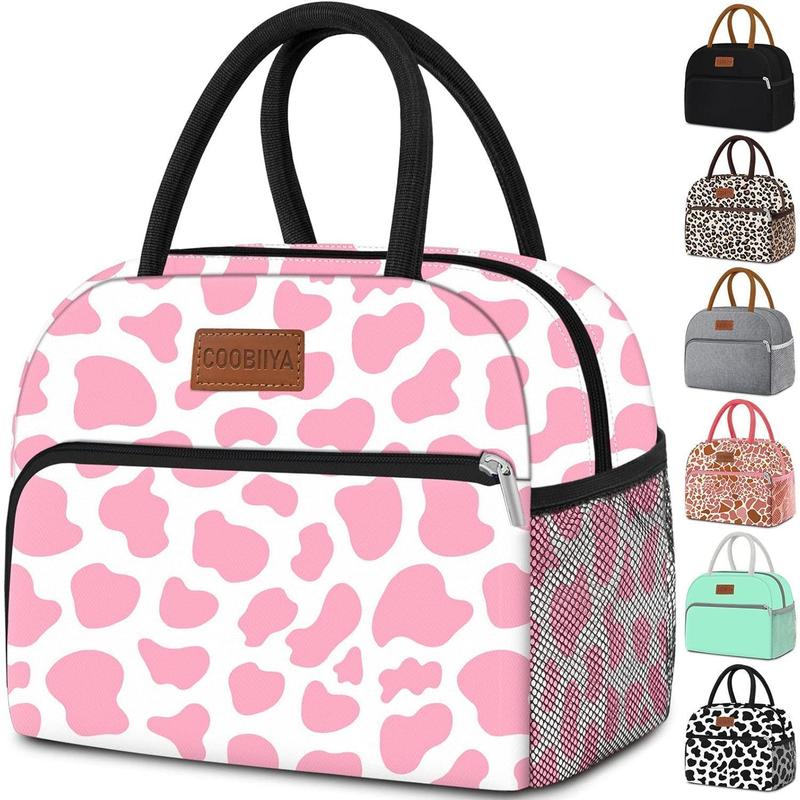 Lunch Bag Women,Pink Cow Lunch Box for Women Adult Men, Insulated Reusable Small Leakproof Cooler Cute LunchBox Tote for Work Office Picnic or Travel (Pink Cow)