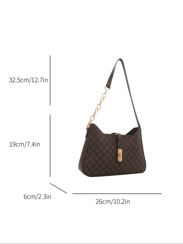 Fashion All Over Printed Chain Strap Shoulder Bag, Simple Plain Pu Leather Zipper Underarm Bag for Women, High-quality Daily Commuting Bag