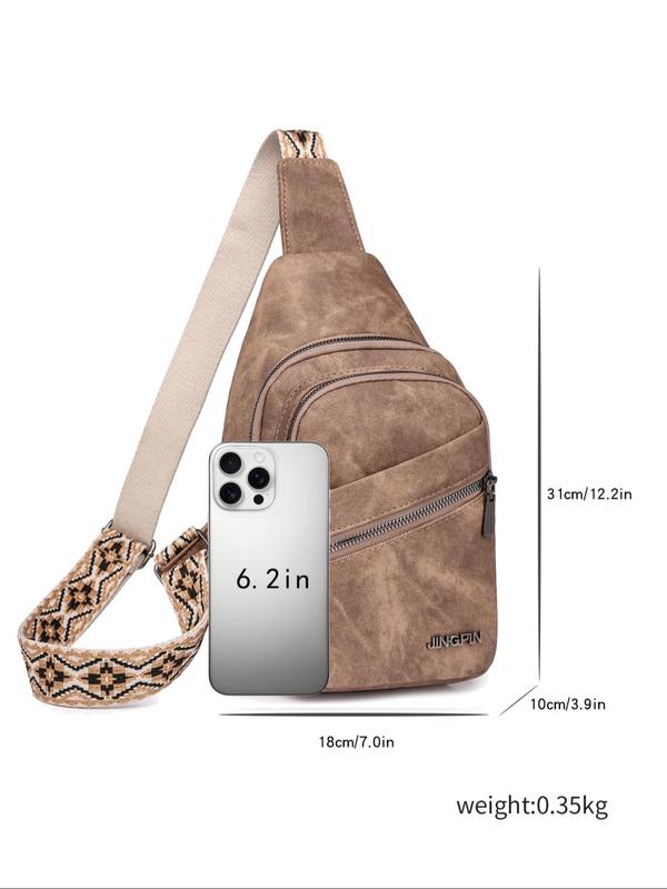 Women's Zipper Chest Bag, Ethnic Pattern Bag Strap Casual Versatile Chest Bag for Daily Used, Trendy All-match Sling Bag for Daily Outing, Travel, Office Workers Commuting