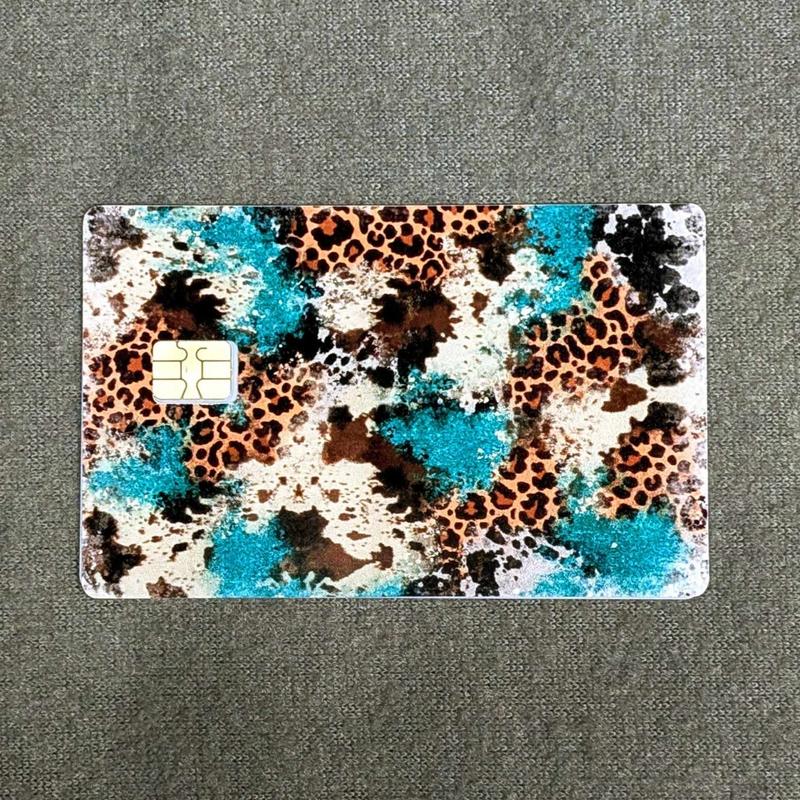 Teal Cow Hide, Leopard debit card stickers, credit card covers, card covers for debit cards cardcover