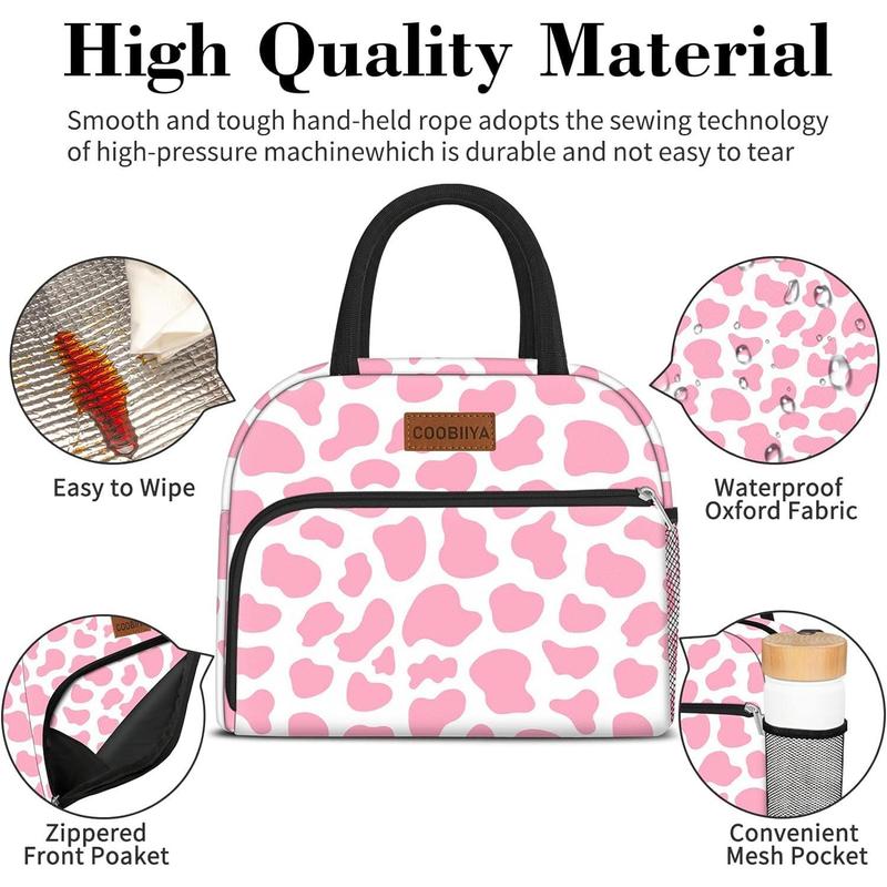 Lunch Bag Women,Pink Cow Lunch Box for Women Adult Men, Insulated Reusable Small Leakproof Cooler Cute LunchBox Tote for Work Office Picnic or Travel (Pink Cow)