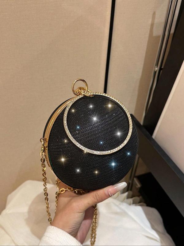 Fashion Rhinestone Decorated Round Handbag, Elegant Glitter Round Ball Evening Bag for Party, Banquet, Spring Gift for Women Girl