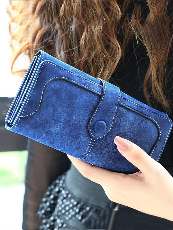 Retro Minimalist Plain Color Long Wallet, Temperament All-match Multi-card Slots Purse, Fashionable Portable Quilted Design Wallet for Women