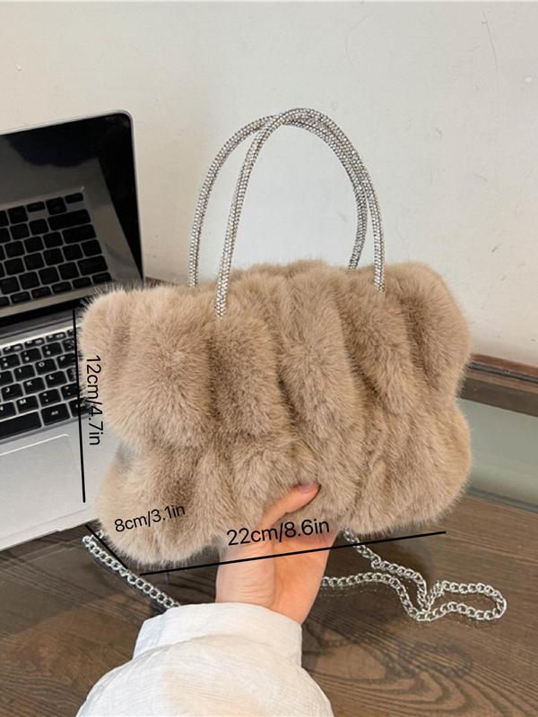 Women's Elegant Ruched Design Fluffy Handbag, Fashion Solid Color Shoulder Bag for Daily Used, Casual Trendy Versatile High-quality Daily Commuting Bag