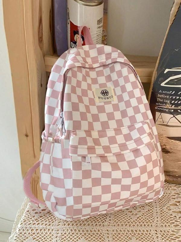 Fashionable Plaid Pattern Backpack, Casual Large Capacity Travel Backpack, Waterproof Backpack for Women & Girls, Trendy All-match School Bag for Daily Use