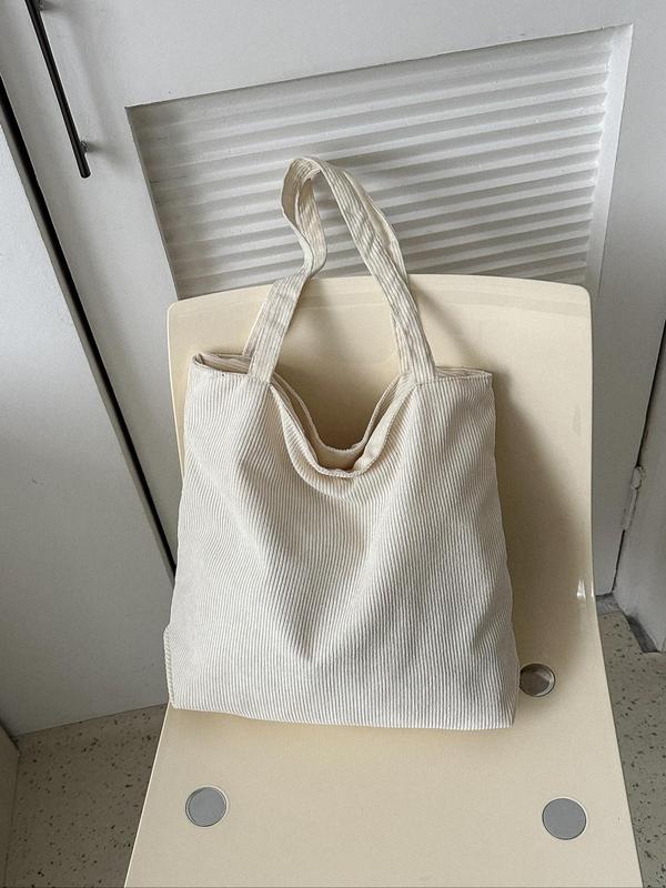 Summer Casual Solid Color Corduroy Tote Bag, Large Capacity Shoulder Bag for Women & Girls, Fashion Work Bag for Traveling & Party for Gifts