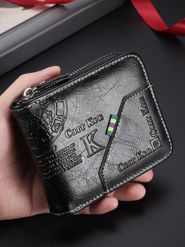 Men's Letter Embossed Zipper Short Wallet, Casual Multi Card Slot Wallet, Fashionable Wallet for Daily Use, Trendy All-match & Exquisite Wallet for Birthday Gift