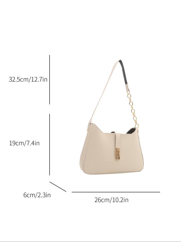 Fashion All Over Printed Chain Strap Shoulder Bag, Simple Plain Pu Leather Zipper Underarm Bag for Women, High-quality Daily Commuting Bag