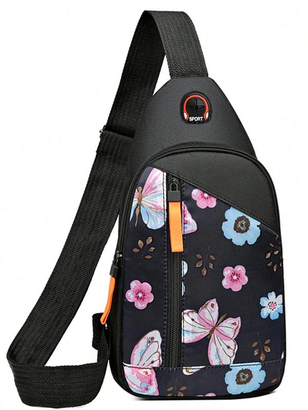 Men's Ethnic & Floral & Butterfly Pattern Crossbody Bag, Casual Sling Bag for Daily Used, Fashionable Chest Bag for Men