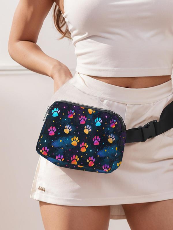 Cute Cat Paw Pattern Fanny Pack, Large Capacity Travel Organizer, Portable Travel Belt Bag, Casual and Stylish Fanny Pack with Zipper Closure