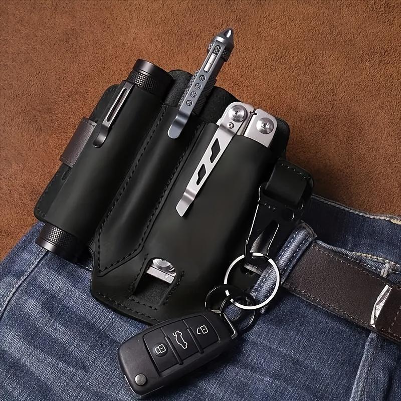 Faux Leather EDC Holster Multitool Sheath for Belt, Durable Multifunctional Tool Holster, Carry Retro Organizer Pocket with Keychain