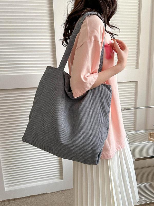 Summer Casual Solid Color Corduroy Tote Bag, Large Capacity Shoulder Bag for Women & Girls, Fashion Work Bag for Traveling & Party for Gifts