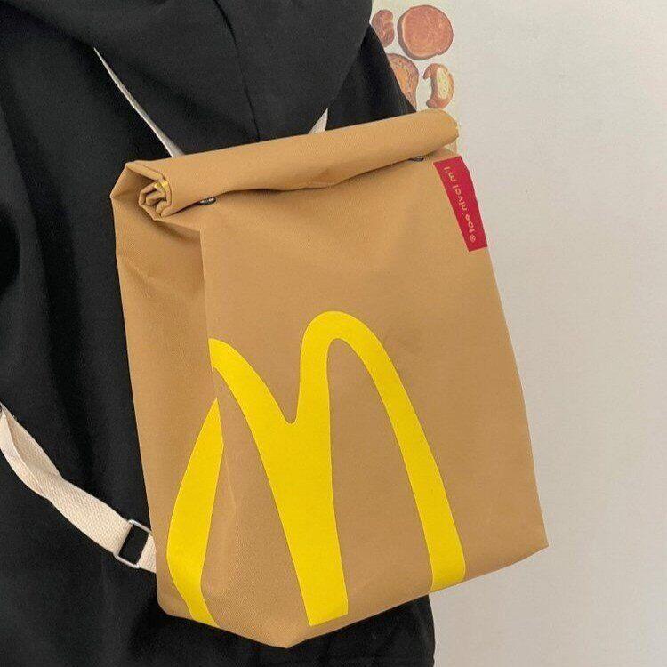 McDonald's bag, large capacity backpack, nylon backpack, women's backpack, cute messenger bag, shopping bag. Cartoon French fries, nylon backpack.，fashionable simple backpack, women's leisure backpack, unique innovative design durable schoolbag，