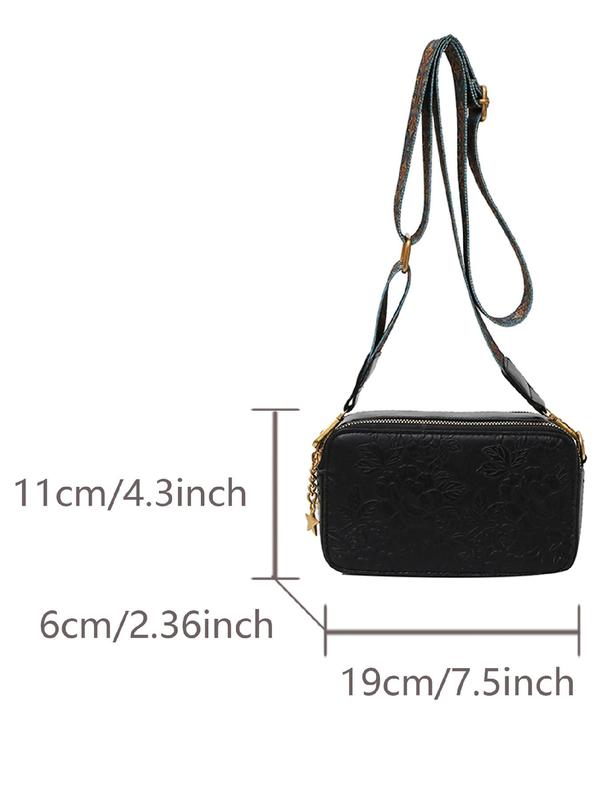 Women's Fashion Retro Floral Embossed Crossbody Bag, Casual Pu Leather Star Decor Zipper Shoulder Bag, Trendy Versatile High-quality Daily Commuting Bag