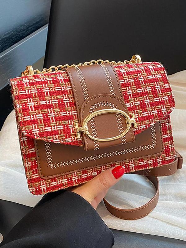 Summer 2024 New Trendy Fashion Check Plaid Chain Pu Leather Flap Shoulder Lux Bag, Delicate Elegant Small Square Bag for Women, Elegant Hot Selling Chic Crossbody Bag, Everyday Bags Fall