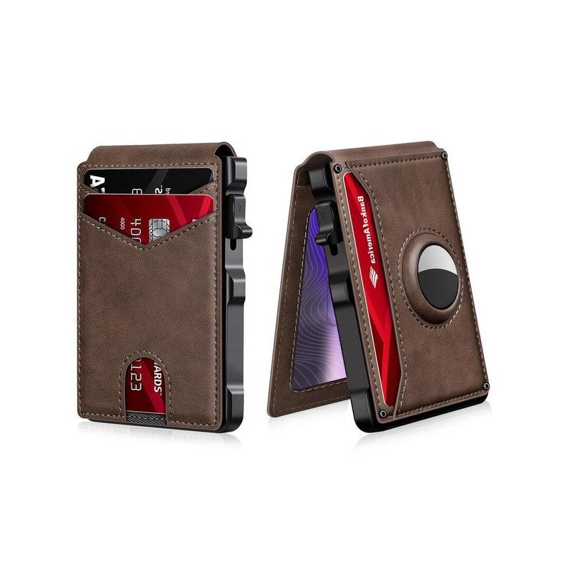 Men’s Trendy PU Leather Wallet with Card Slots for AirTag, RFID Blocking Money Clip, Fall Gift for Daily Essentials & School Style