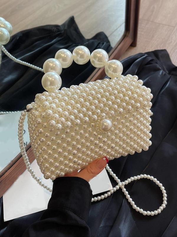 Women's Elegant Faux Pearl Decorated Evening Bag, 2024 New Style Exquisite Trendy Handbag, Fashionable Crossbody Bag for Party Decoration, Ideal for Daily Travel