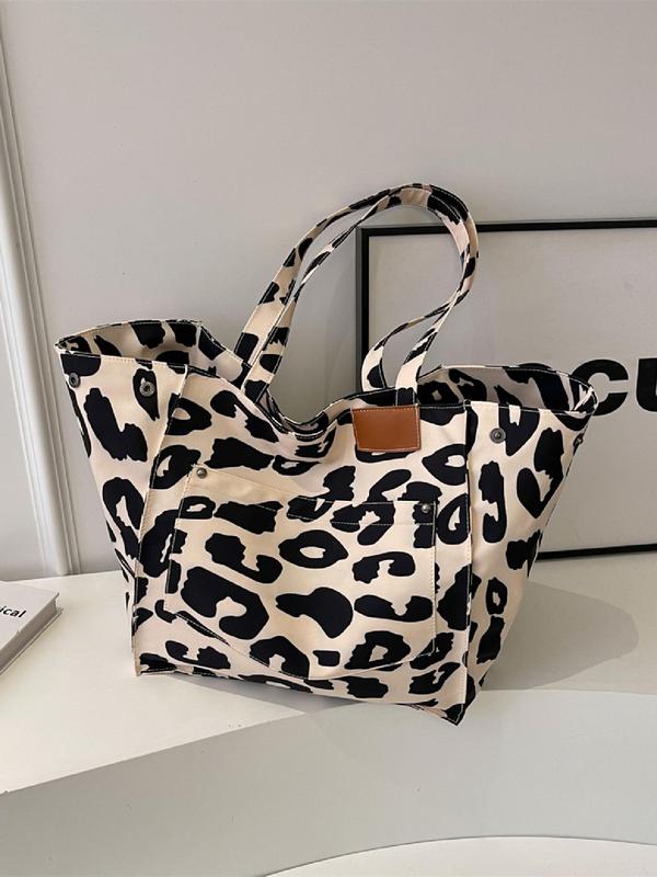 Fall 2024 Women's Leopard Pattern Canvas Everyday Tote Bag, Summer Large Capacity Shoulder Bag for Daily, Trendy Daily Designer Cute Commuting Bag, Fall Outfits, Fall Freshness Fall, Purse