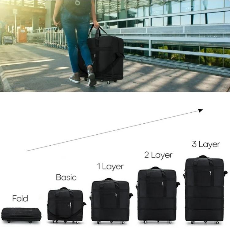 36-Inch Expandable Rolling Suitcase Bag, Large, 3 Layer, Black, for Home Storage and Travel