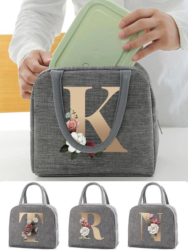 Letters & Floral Print Multifunctional Handbag, Insulated Lunch Bag, Reusable Lunch Box, Leakproof Insulated Cooler Bag