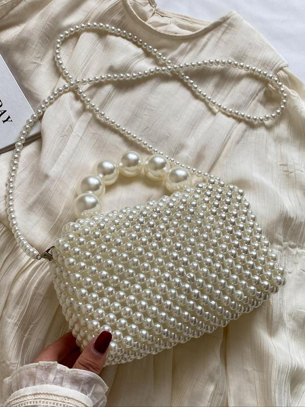 Women's Elegant Faux Pearl Decorated Evening Bag, 2024 New Style Exquisite Trendy Handbag, Fashionable Crossbody Bag for Party Decoration, Ideal for Daily Travel