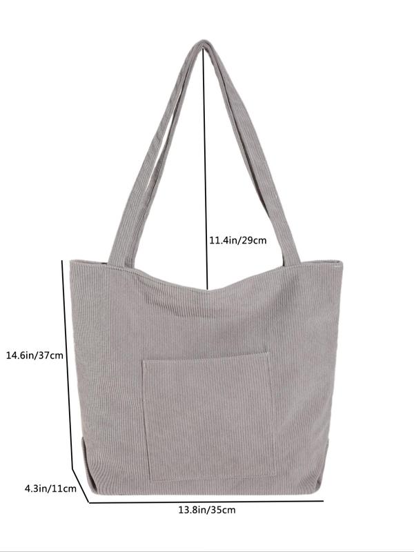 Women's Summer Simple Plain Corduroy Zipper Tote Bag, Lightweight Large Capacity Shopping Shoulder Bag, Casual College Style Student School Bag, Streetwear Commuting Carrying Bag