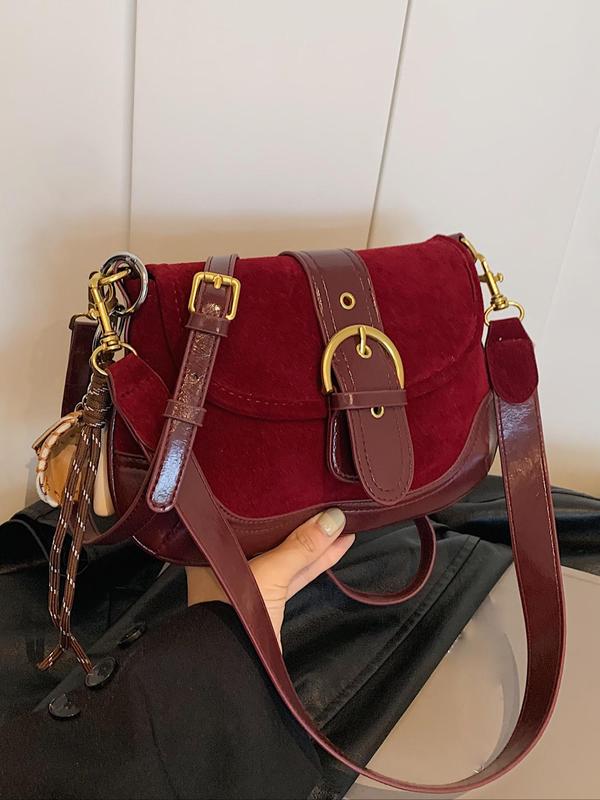 Women's Elegant Solid Color Suede Crossbody Bag, Fashionable PU Leather Shoulder Bag for Daily Used, Casual Trendy Versatile High-quality Daily Commuting Bag