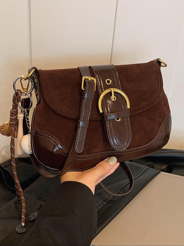 Women's Elegant Solid Color Suede Crossbody Bag, Fashionable PU Leather Shoulder Bag for Daily Used, Casual Trendy Versatile High-quality Daily Commuting Bag