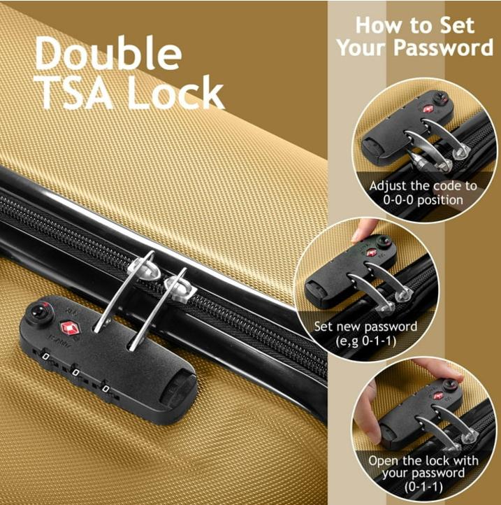 Zimtown 4 Piece Luggage Set, ABS Hard Suitcase Luggage Set, Double Wheels with TSA Lock, Carry-on Suitcase, Hand Luggage, Travel Luggage, Gift