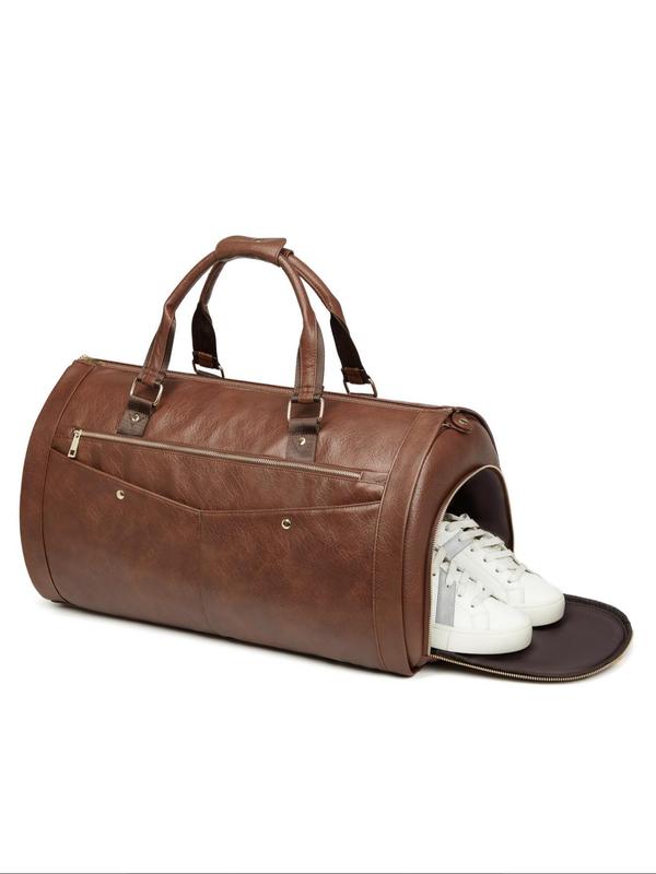 Men's Vintage Pu Leather Travel Bag, Large Capacity Foldable Duffel Bag, Portable Storage Bag with Computer Compartment & Shoe Compartment