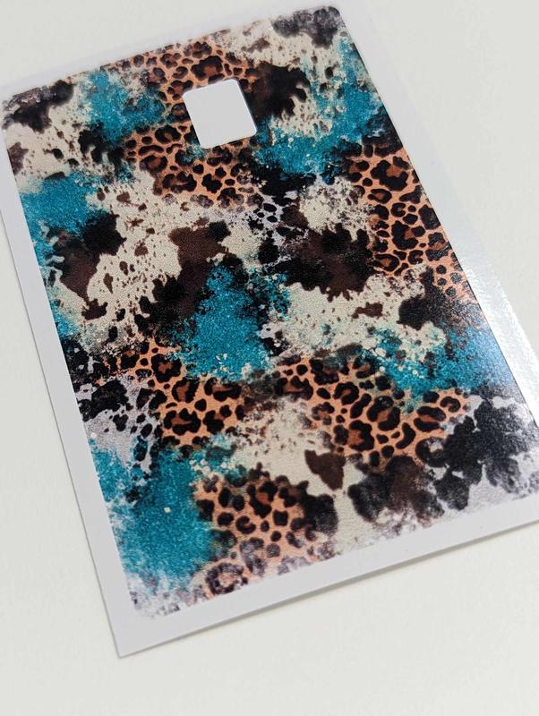 Teal Cow Hide, Leopard debit card stickers, credit card covers, card covers for debit cards cardcover