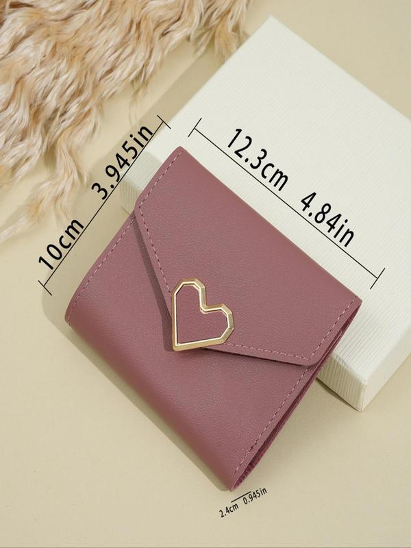 Women's Preppy Style Heart Design Short Wallet, 2024 New Casual Trendy Versatile Fold Wallet for Women & Girls, Fashionable Wallet for Daily Use