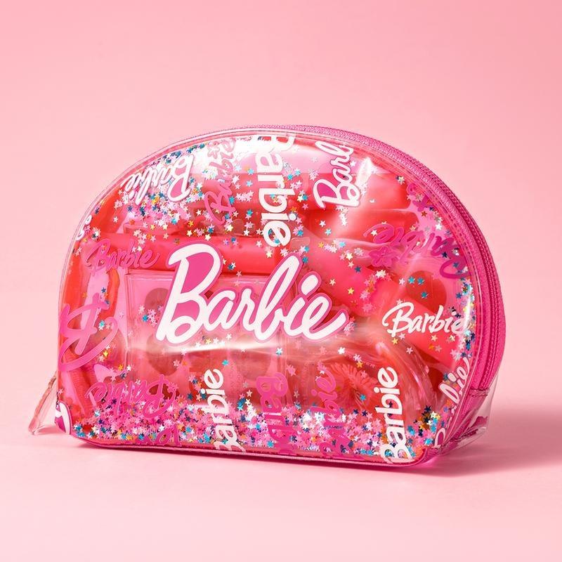 [Holiday Special]  Barbie Meteor Shell Cosmetic Bag for Women - Large Capacity Makeup and Toiletry Bag, PVC Material Waterproof Pink and Blue Portable Storage Bag from the Barbie Daylight Shiny Series