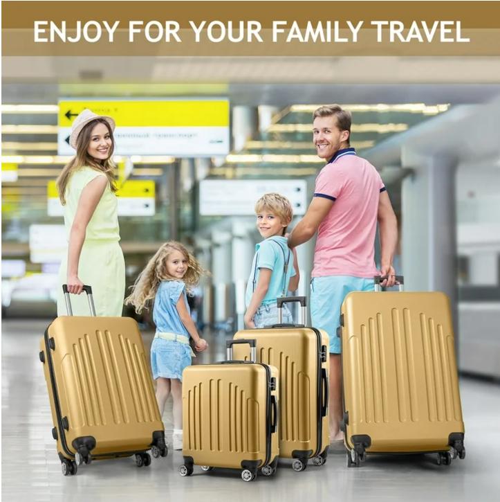 Zimtown 4 Piece Luggage Set, ABS Hard Suitcase Luggage Set, Double Wheels with TSA Lock, Carry-on Suitcase, Hand Luggage, Travel Luggage, Gift