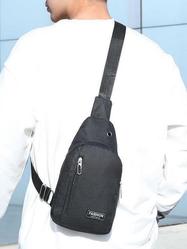 Men's Solid Color Zipper Bum Bag, Waterproof Sports Bag, Lightweight Chest Bag for Daily Used, Casual Trendy Versatile High-quality Daily Commuting Bag