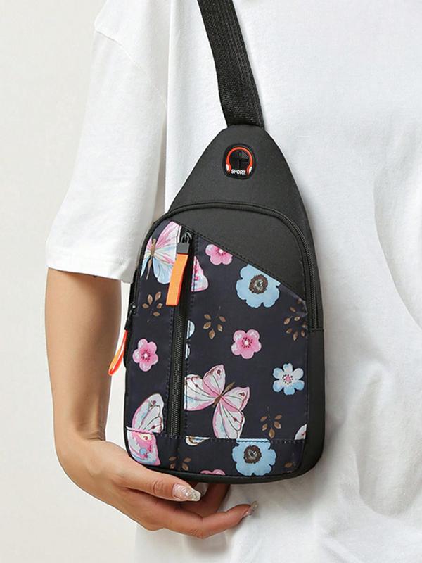 Men's Ethnic & Floral & Butterfly Pattern Crossbody Bag, Casual Sling Bag for Daily Used, Fashionable Chest Bag for Men