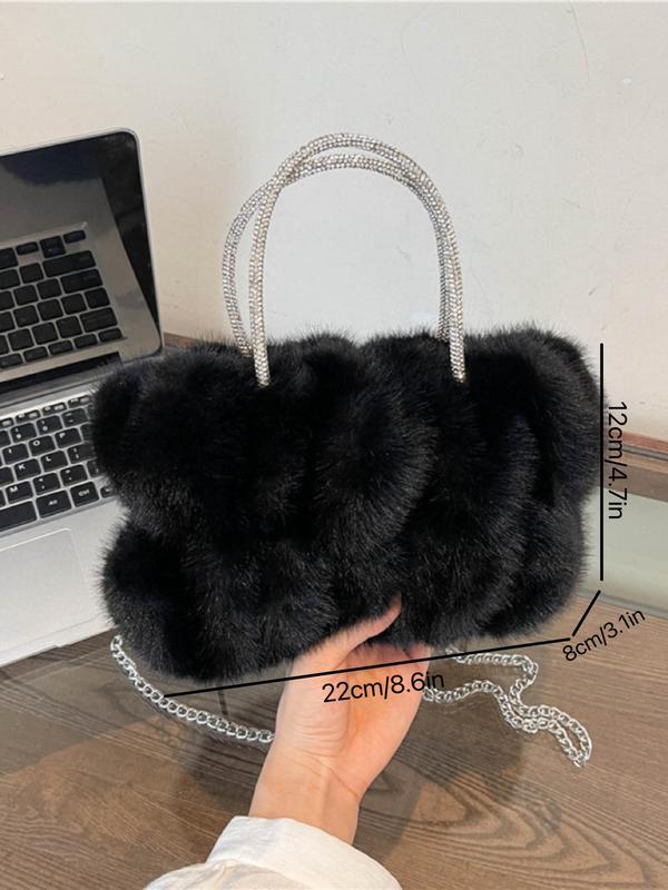 Women's Elegant Ruched Design Fluffy Handbag, Fashion Solid Color Shoulder Bag for Daily Used, Casual Trendy Versatile High-quality Daily Commuting Bag